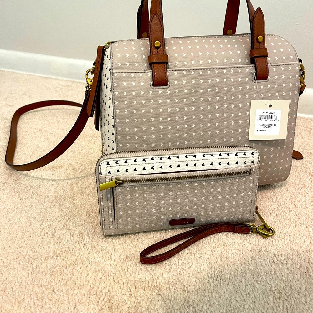 Fossil heart satchel purse